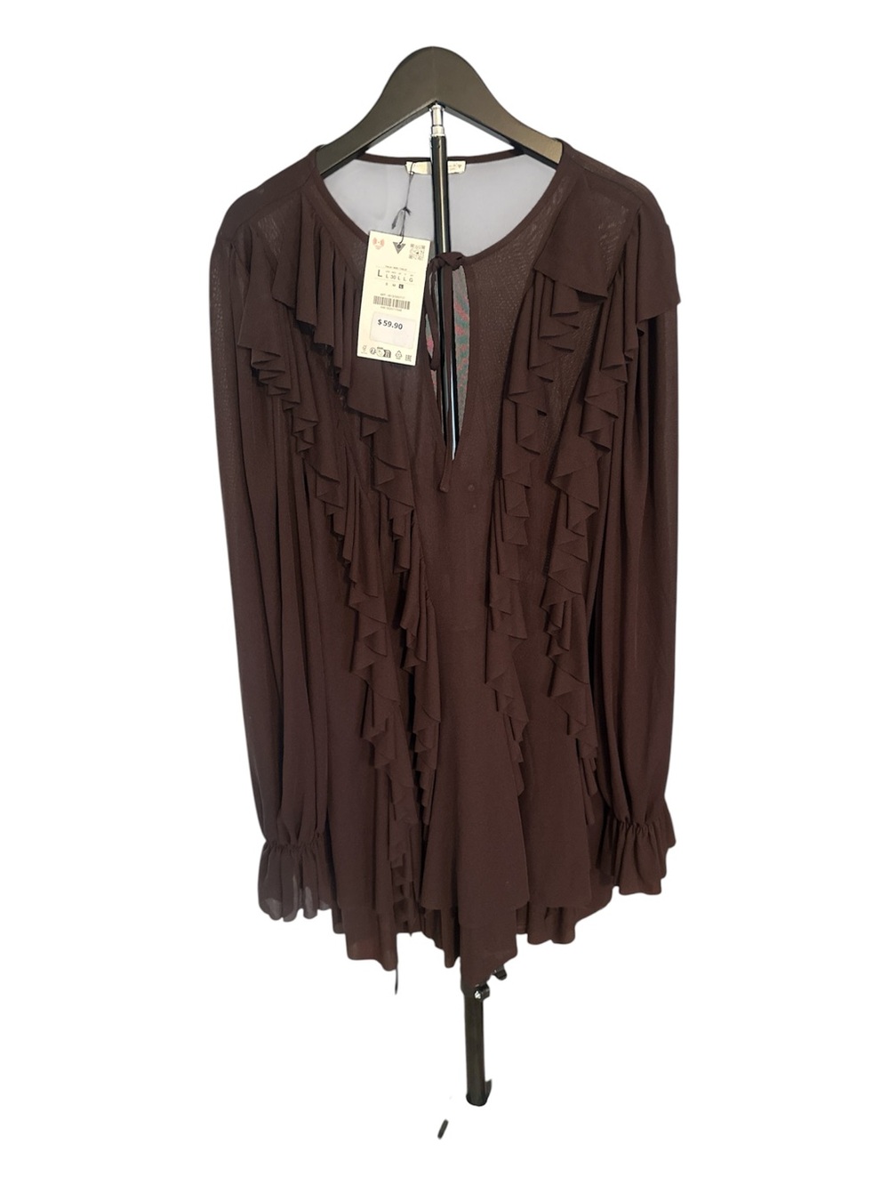 Zara Brown Ruffle-Front Mini Dress